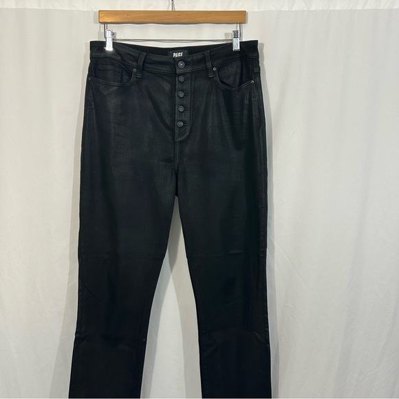 PAIGE Accent High Rise Straight Leg Luxe Coated Jeans in Black Fog - Picture 6 of 12